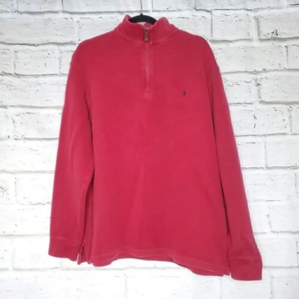 Polo Ralph Lauren Sweater Mens XL Red 1/4 Quarter Zip High Neck Long Sleeve 90's